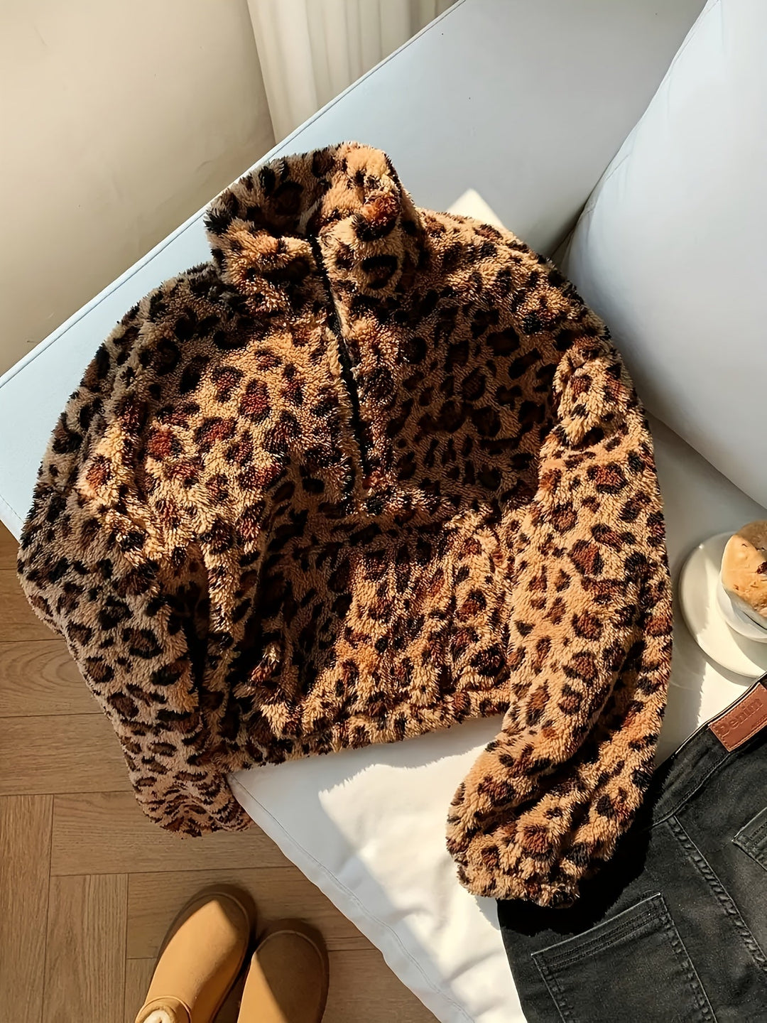 Leopard Print Zip Fleece Sweatshirt - View 2.0 | Avenly London