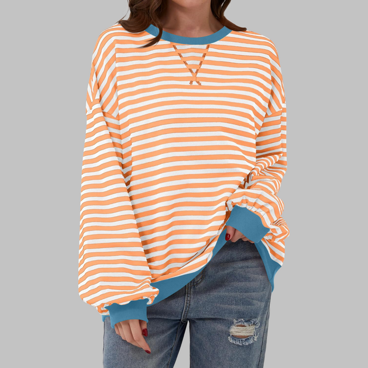 Casual Long Sleeve Round Neck Striped Sweatshirt - View 7.0 | Avenly London