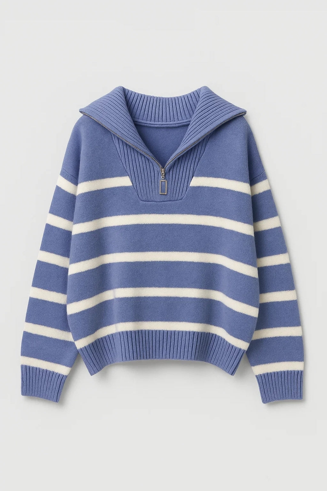 Kairis | Zip-Collar Striped Knit Sweater