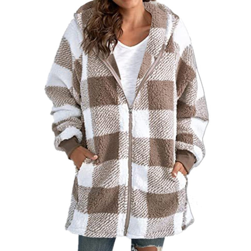 ARABELLA™ | Plaid Fleece Long Sleeve Hooded Coat