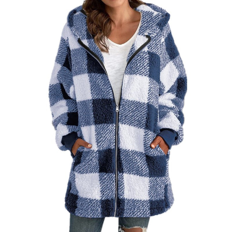 ARABELLA™ | Plaid Fleece Long Sleeve Hooded Coat