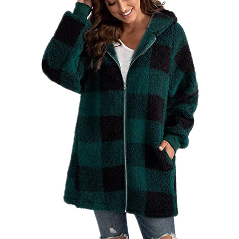 ARABELLA™ | Plaid Fleece Long Sleeve Hooded Coat