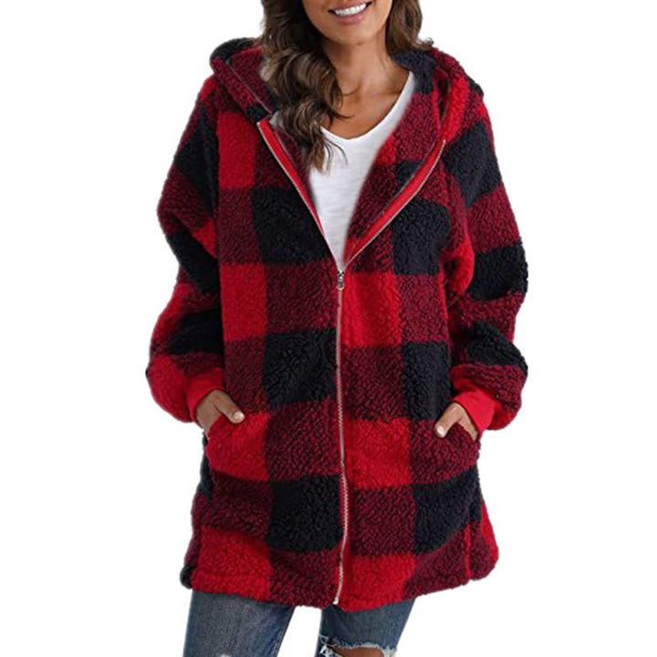 ARABELLA™ | Plaid Fleece Long Sleeve Hooded Coat