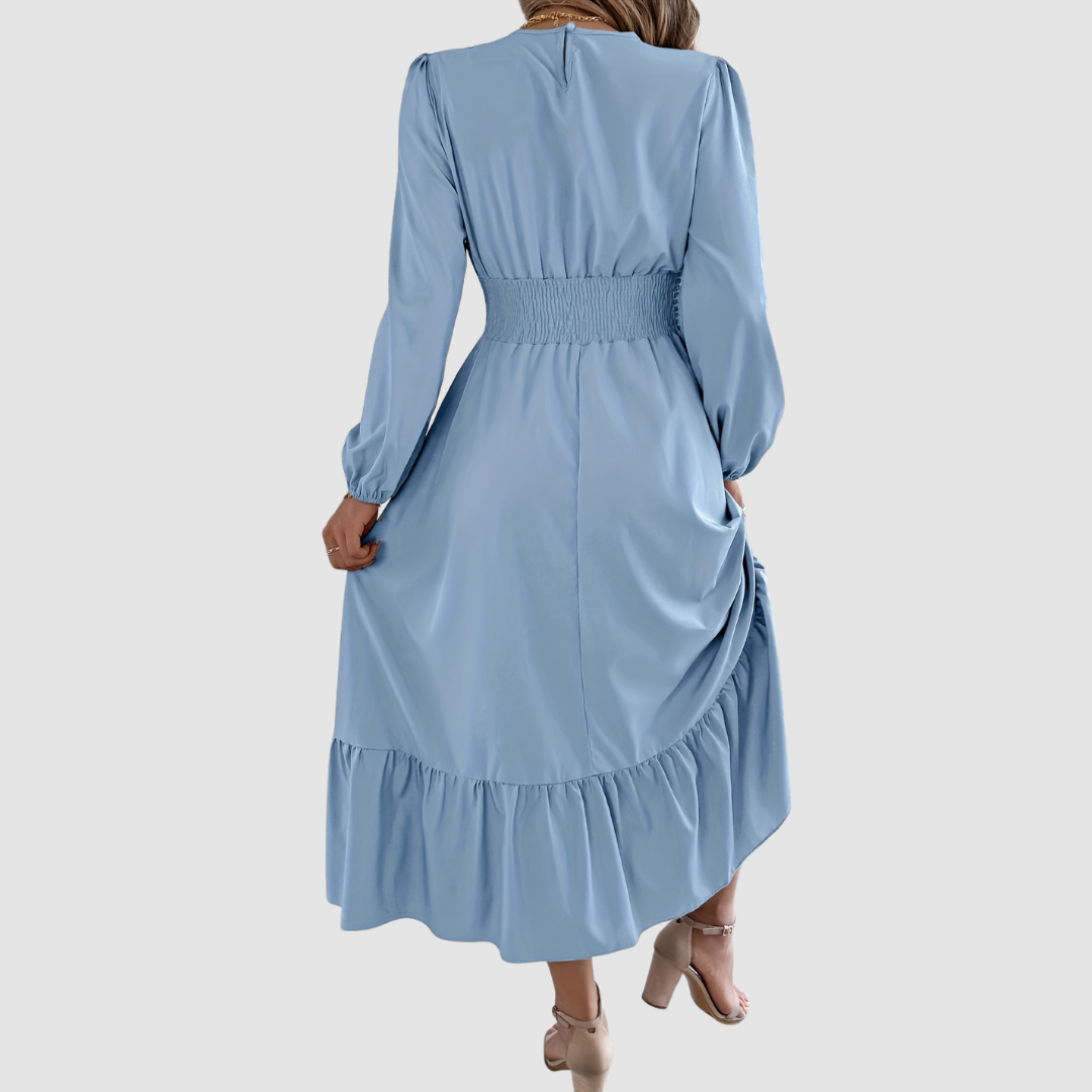 Isola Lane | Navy Ruffled Hem Midi Dress - View 10.0 | Avenly London