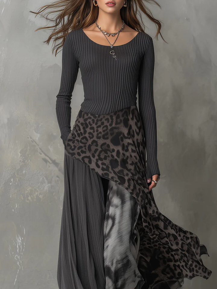 Monika | Maxi Dress with Leopard Print Stripes