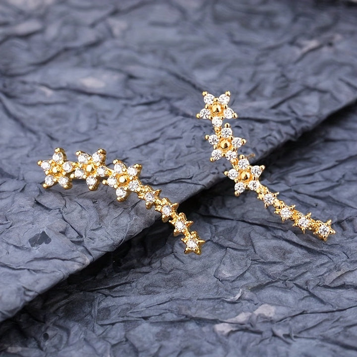 Floral Rhinestone Gold Earrings - View 12.0 | Avenly London