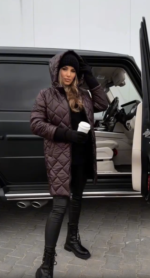 Elegant Quilted Down Jacket with Hood - View 8.0 | Avenly London