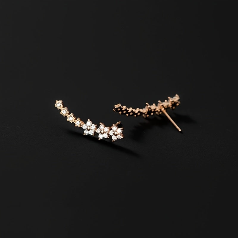 Floral Rhinestone Gold Earrings - View 8.0 | Avenly London