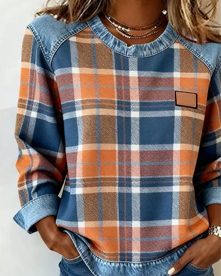 Clara & Hayes | Fashionable Sweatshirt with Checkered Patchwork