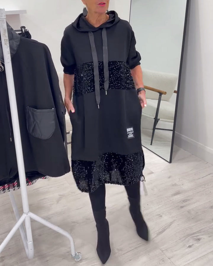 Trendy Patchwork Hooded Dress - View 7.0 | Avenly London