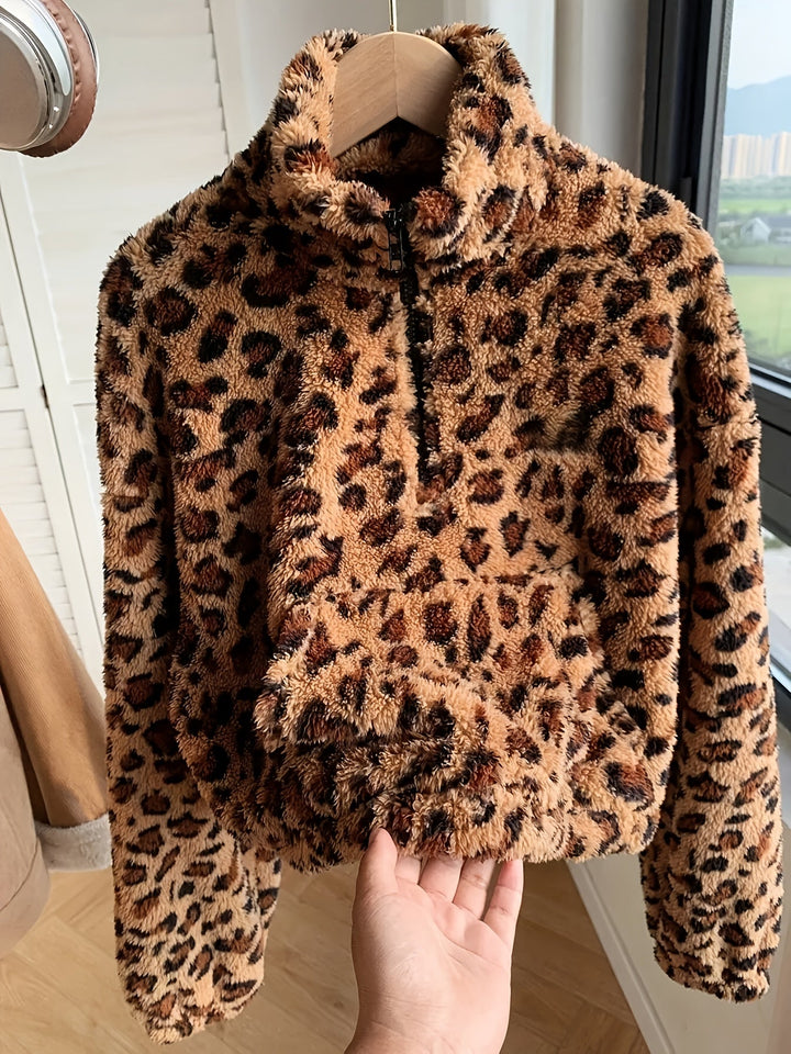 Leopard Print Zip Fleece Sweatshirt - View 9.0 | Avenly London