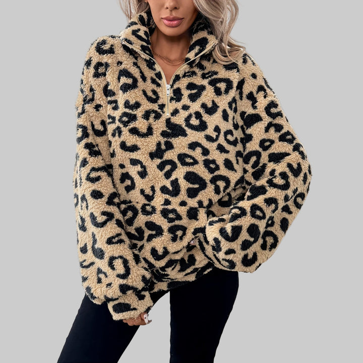 Leona | Elegant Leopard Print Zip Sweater