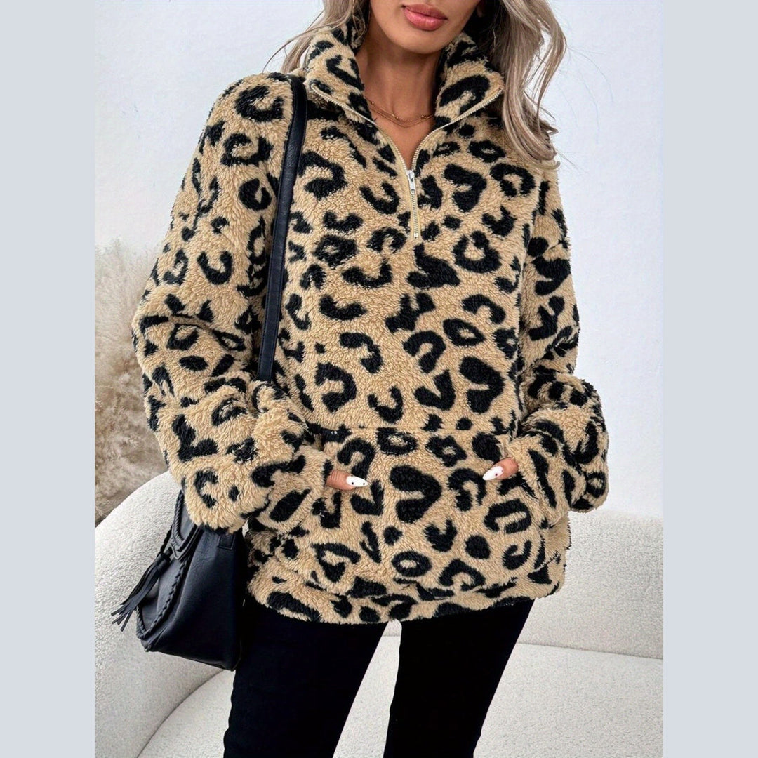 Leona | Elegant Leopard Print Zip Sweater