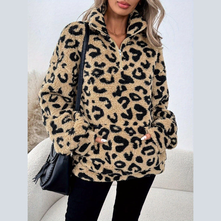 Leona | Elegant Leopard Print Zip Sweater