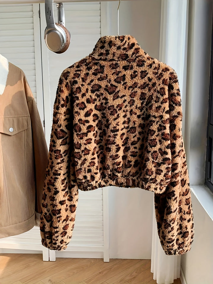 Leopard Print Zip Fleece Sweatshirt - View 4.0 | Avenly London