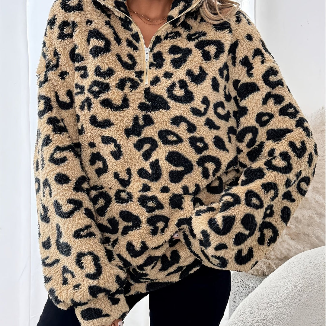 Leona | Elegant Leopard Print Zip Sweater