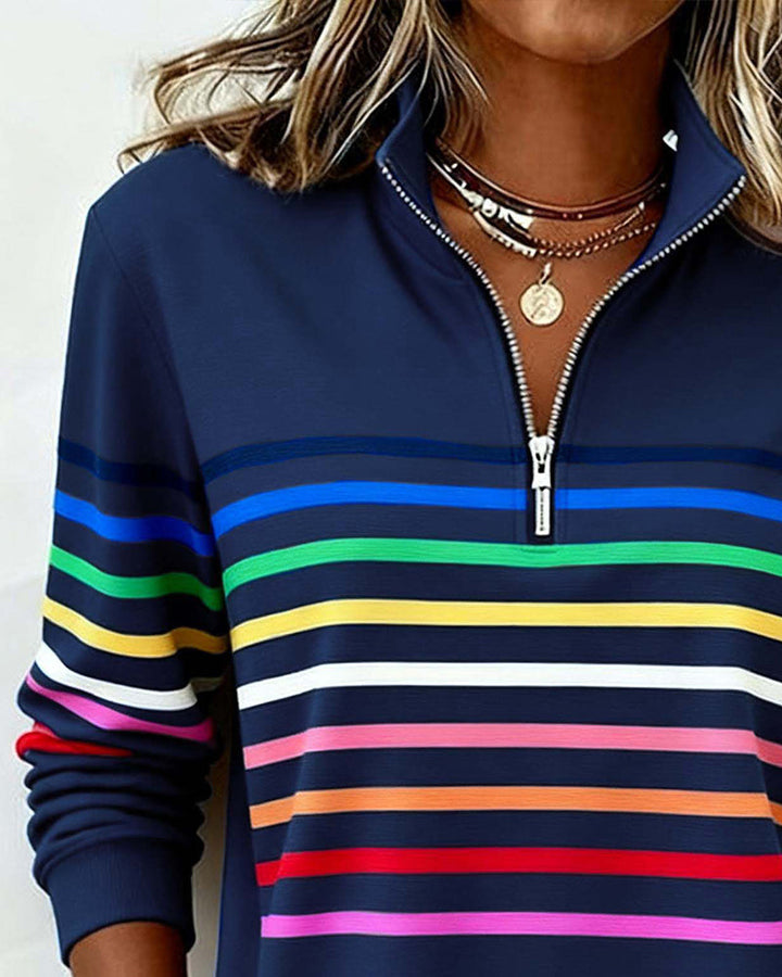 Vienna | Rainbow Striped Zip Sweatshirt
