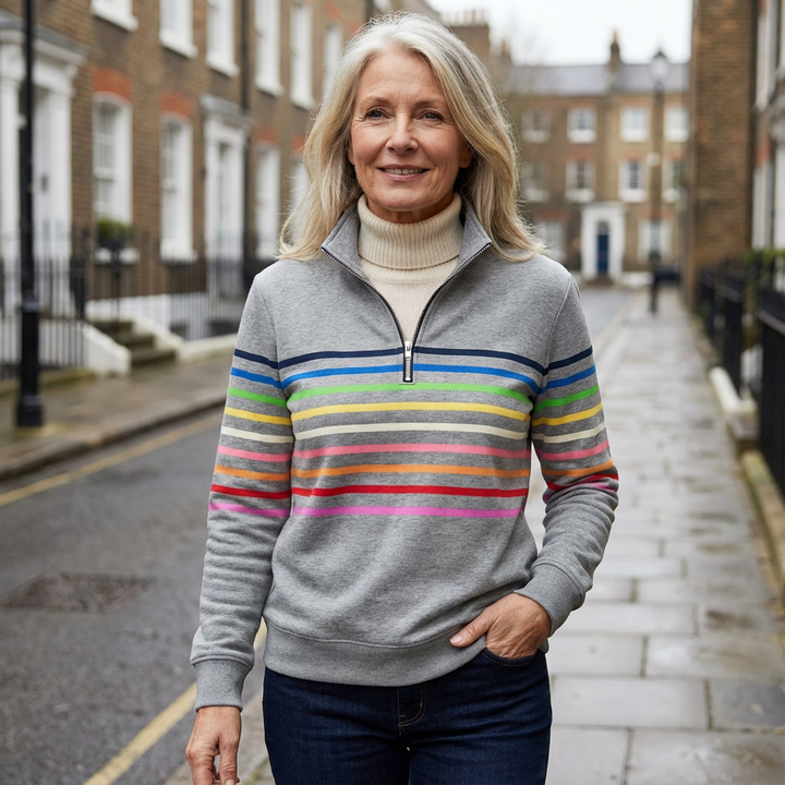Vienna | Rainbow Striped Zip Sweatshirt
