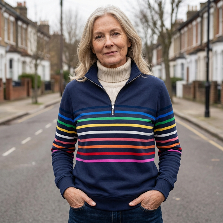 Vienna | Rainbow Striped Zip Sweatshirt