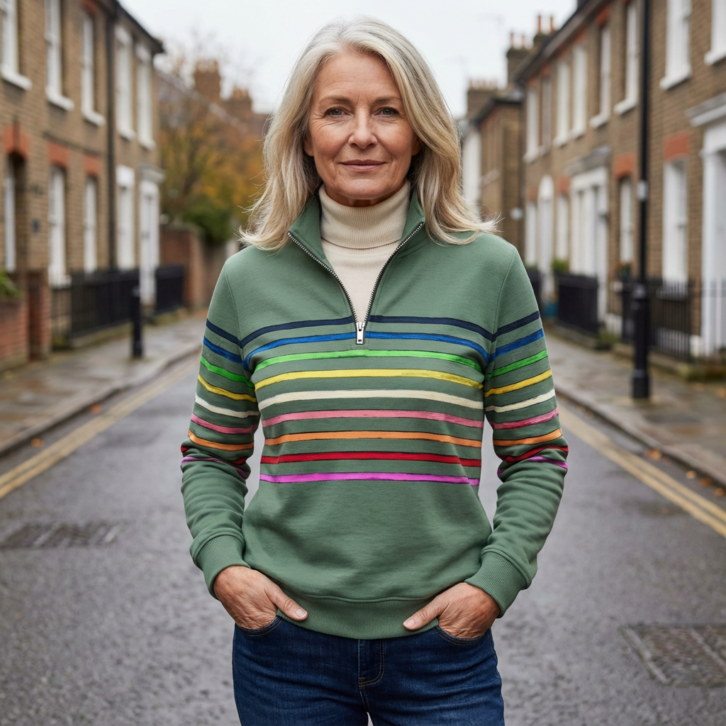 Vienna | Rainbow Striped Zip Sweatshirt