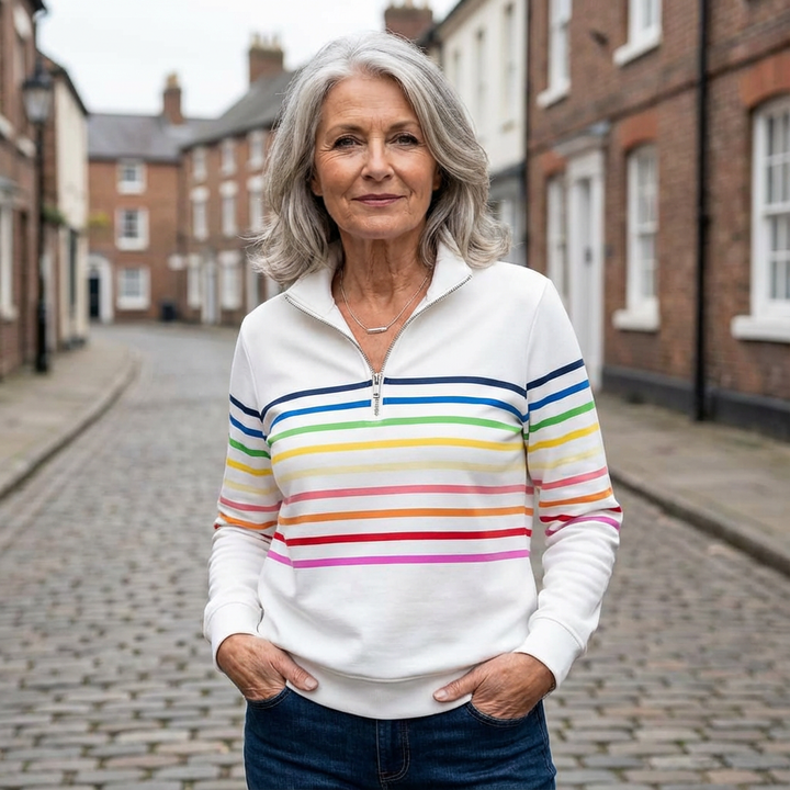 Vienna | Rainbow Striped Zip Sweatshirt
