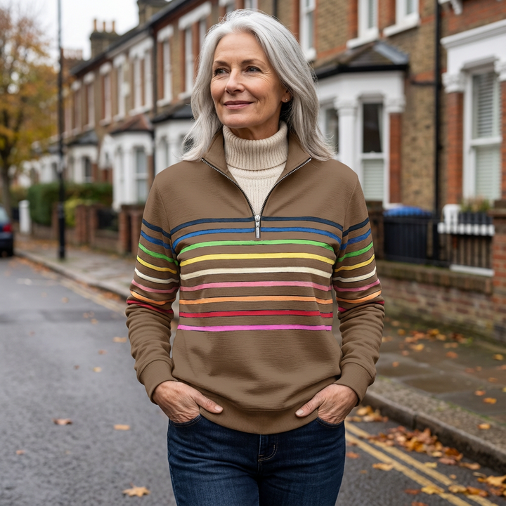 Vienna | Rainbow Striped Zip Sweatshirt