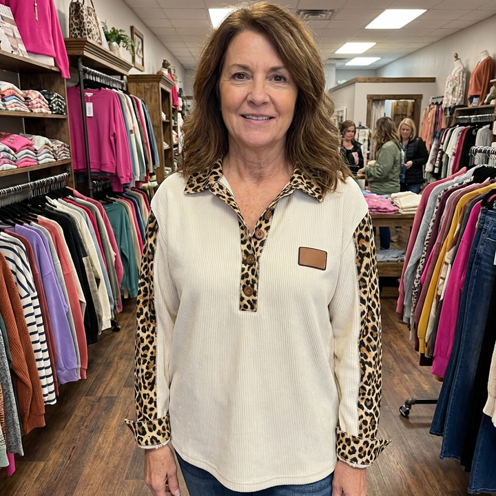 Leopard Contrast Button-Down Shirt - View 1.0 | Avenly London