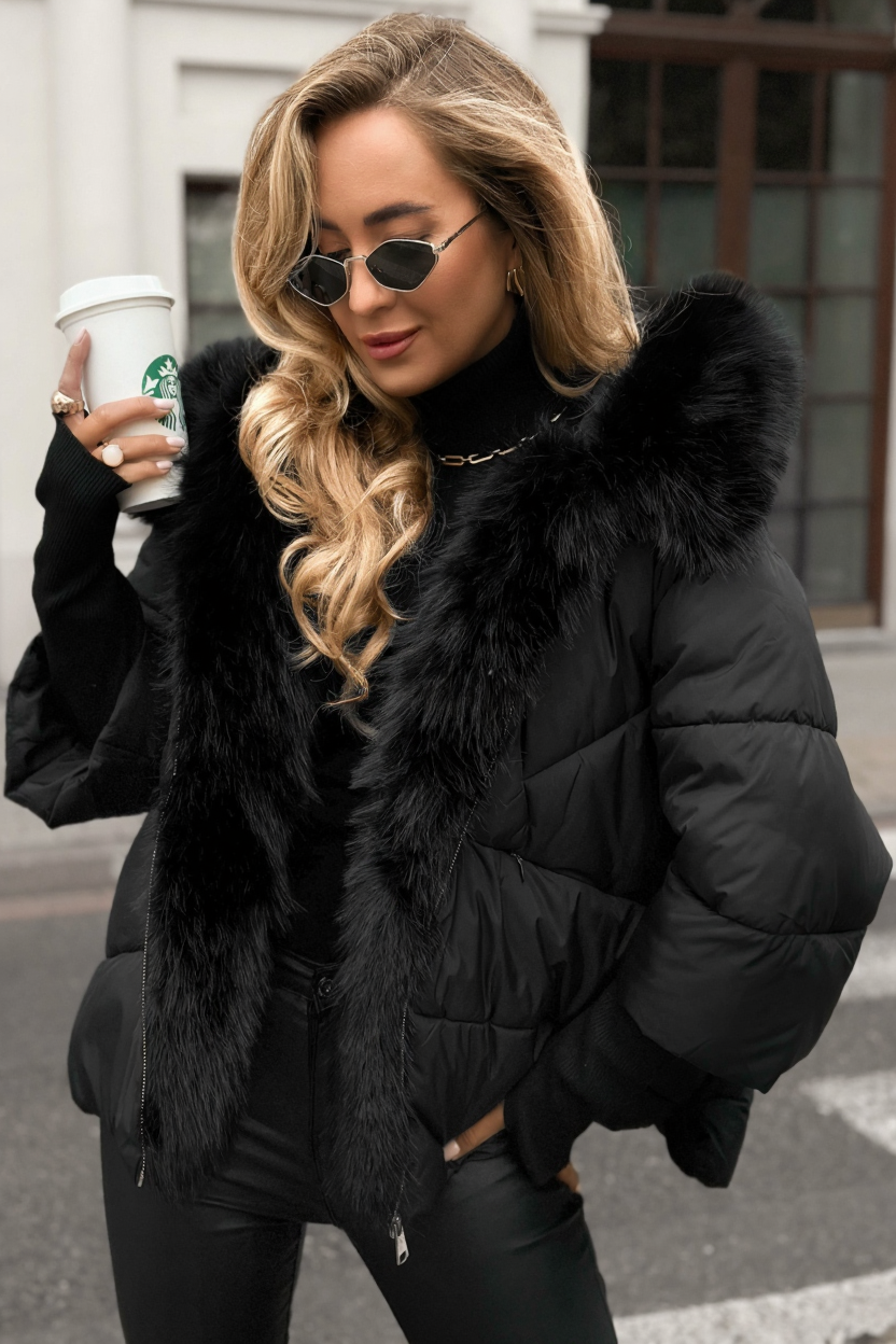 Puffer Coat with Faux Fur - View 1.0 | Avenly London